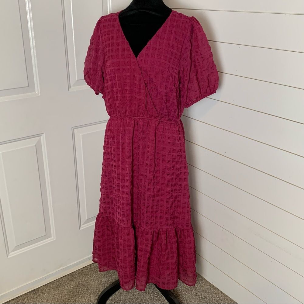 Ryan Michelle Dress woman’s XL Burgundy prairie peasant waffle print midi dress